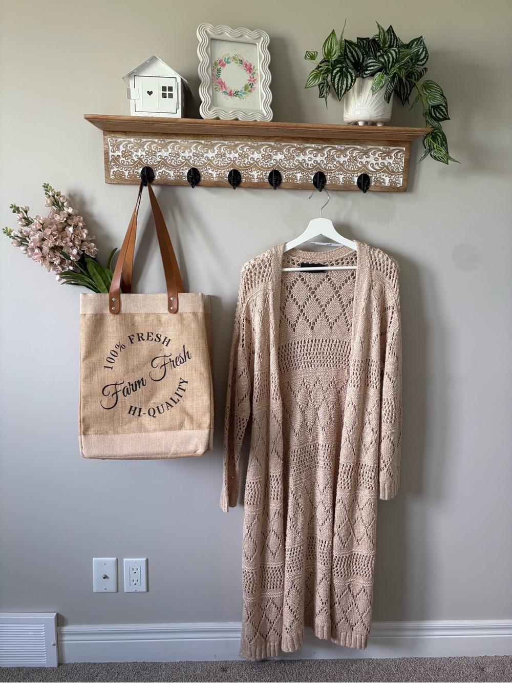 MINKPINK Neutral Beige Openwork Longline Cardigan